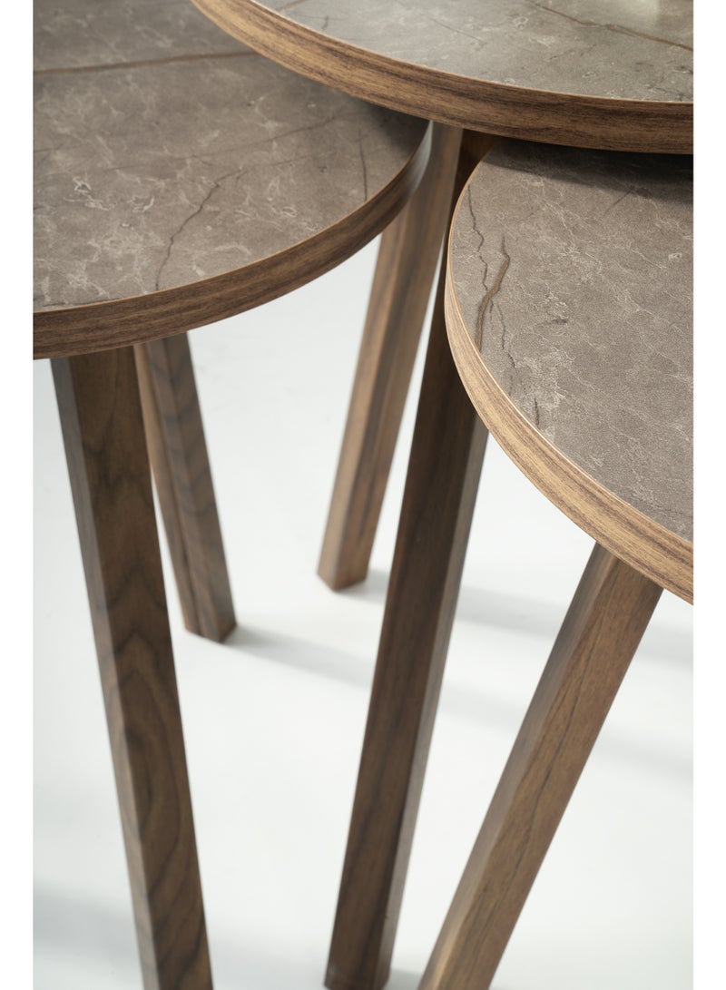 evistar 3-piece round table set made of high-quality Turkish wood with a modern design - Image 4